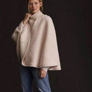 Anthropologie Textured Wool Blend Sweater Poncho Cream OS NWT